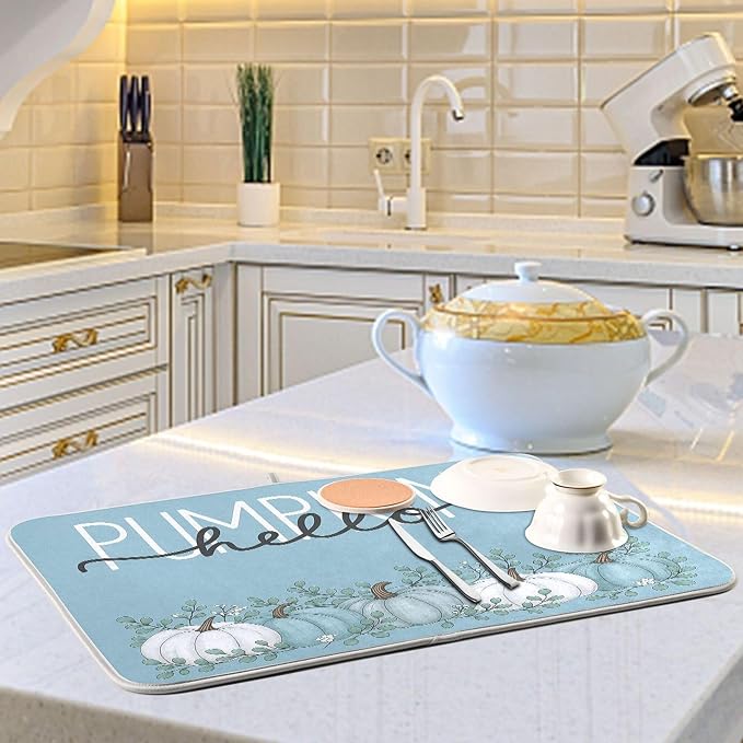 Fall Pumpkin Aqua Blue Dish Drying Mat - Image 6
