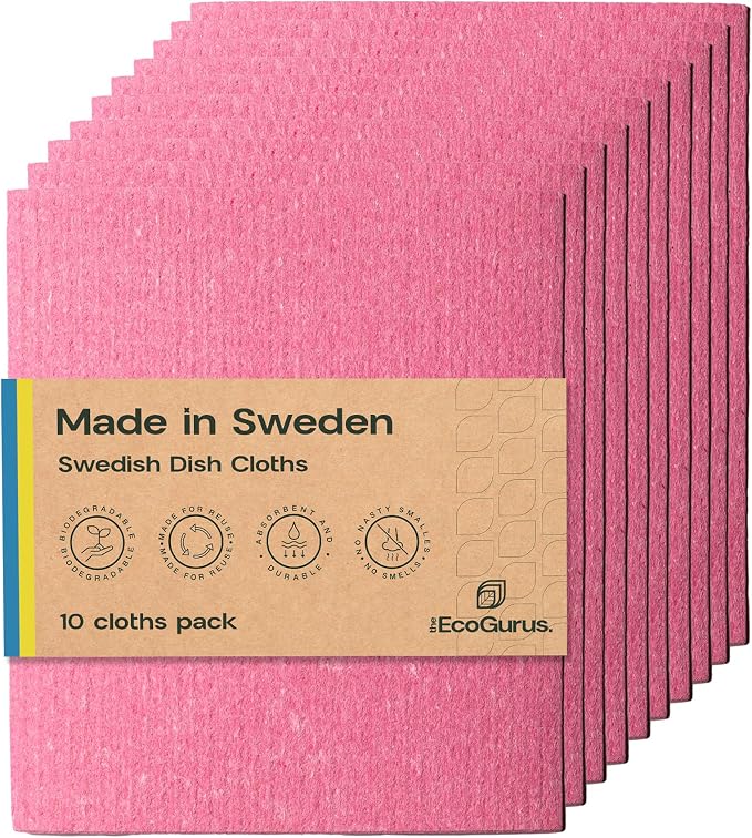Original Swedish Dishcloth – Made in Sweden, 10 Cloths, Reusable & by TheEcoGurus