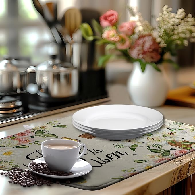 Easter He Is Risen Dish Drying Mats Spring Floral Dish Mat Easter Cross Drying - Image 6