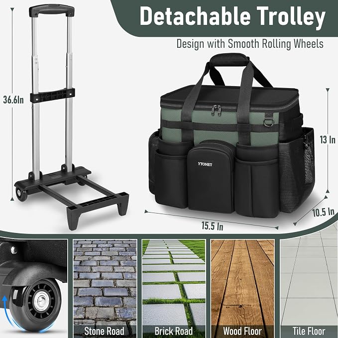 Ytonet Cleaning Caddy with Wheels, Extra Large Rolling Cleaning Caddy Bag with - Image 3