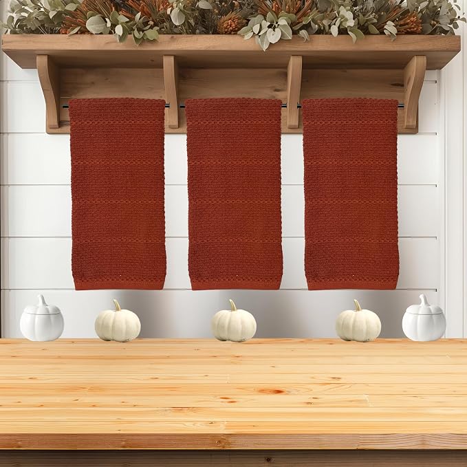 Maroon Rust Cinnamon Kitchen Hand Dish Towels: Oversized 28" x 18", 100% Cotton - Image 4