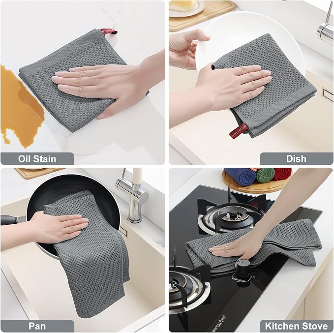 Homaxy 100% Cotton Kitchen Towels and Dishcloths Set, 12 x 12 Inches and 13 x - Image 5