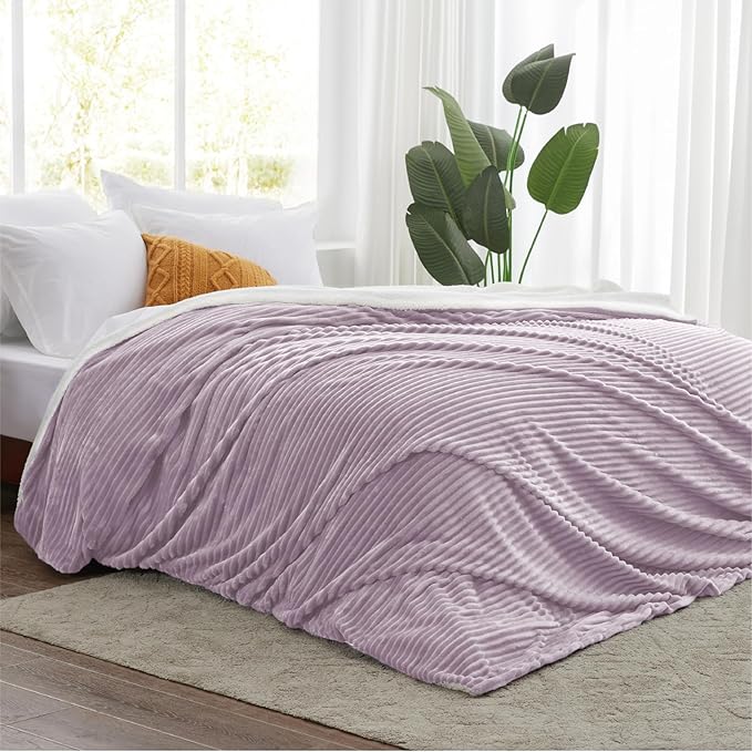 Sherpa Throw Blanket for Couch - Soft Cozy Fleece, Warm for Winter, Reversible for Sofa, 50 x 60 Inches, Lavender