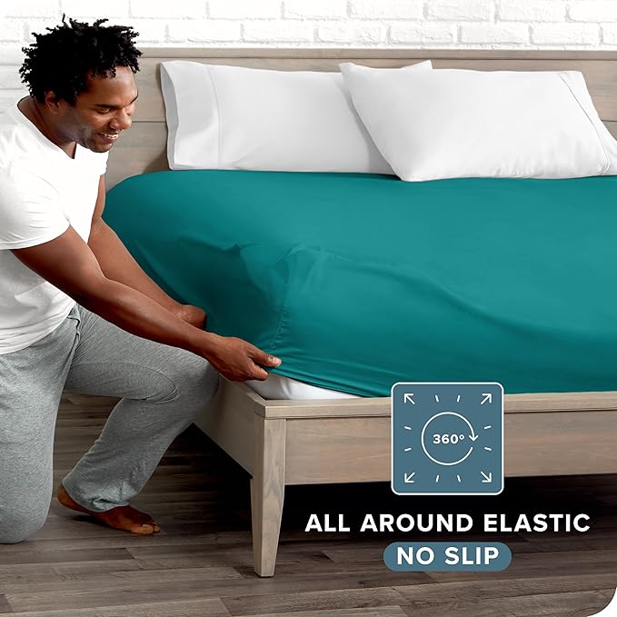 Bare Home Fitted Bottom Sheet King Size - Premium 1800 Microfiber - Ultra-Soft Hotel Luxury - Deep Pocket - Durable and Long Lasting - Fitted Sheet (King, Emerald)