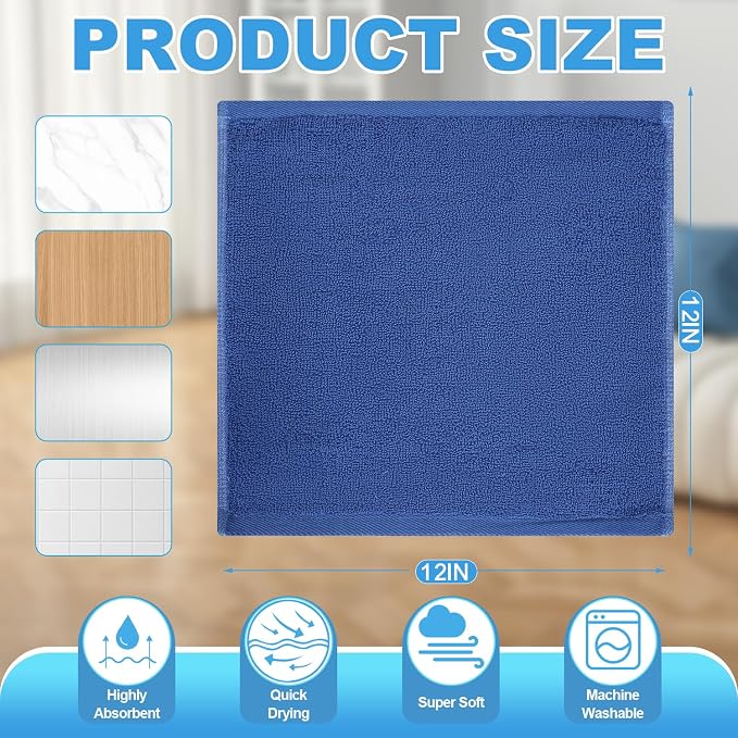 12 Pack 100% Cotton Wash Cloth, 12x12 Inch Highly Absorbent and Soft Feel - Image 3