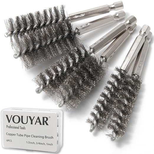 6pcs Copper Tube Pipe Cleaner, 1/2” 3/4” 1” Pipe Cleaning Brush Set, Stainless by VOUYAR%C2%AEProfessionalTools