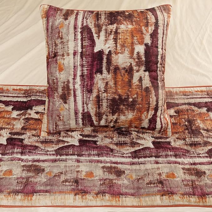 The HomeCentric King Queen Twin Pink & Orange Designer CA King 86"x18" Bed Runner with Pillow Cover, Ikat & Quilted Bed Scarf on Cotton Printed Fabric - Ikat Splash