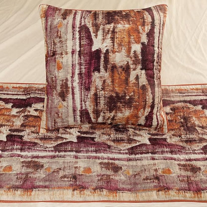 The HomeCentric King Queen Twin Pink & Orange Designer CA King 86"x18" Bed Runner with Pillow Cover, Ikat & Quilted Bed Scarf on Cotton Printed Fabric - Ikat Splash