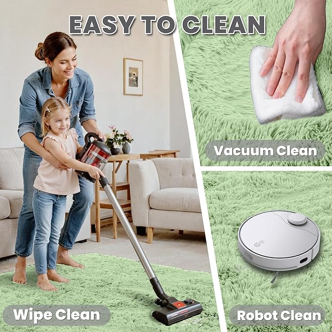 6x9 Area Rugs for Living Room Rug: Soft Fluffy Shag Mint Green Rugs for Bedroom, Non-Slip Large Fuzzy Plush Rug Indoor Floor Carpet for Nursery Kids Boys Girls Room, Dorms, Playroom, Modern Home Decor