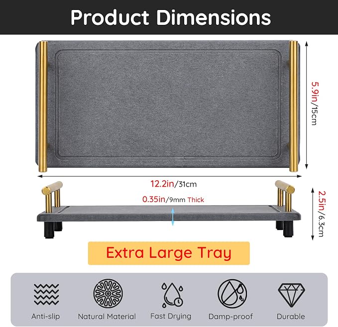 Segbeauty 12x6 Bathroom Counter Tray, Quick Dry Water Absorbing Stone Drying - Image 4