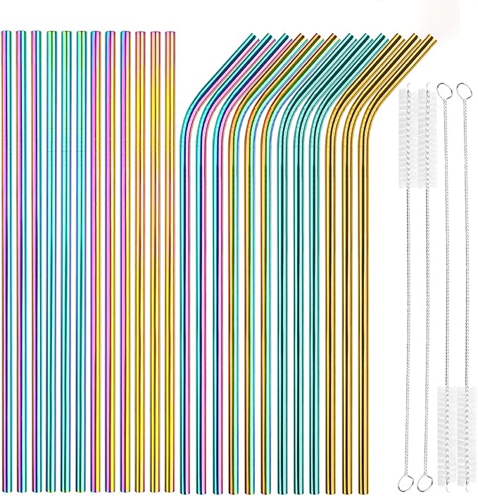 Value Pack Reusable Stainless Steel Straws in Bulk Extra Long 10.4 inch Colorful by Tomorotec