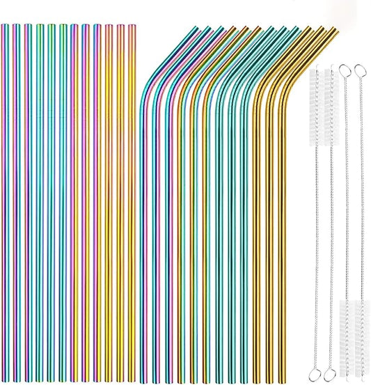 Value Pack Reusable Stainless Steel Straws in Bulk Extra Long 10.4 inch Colorful by Tomorotec