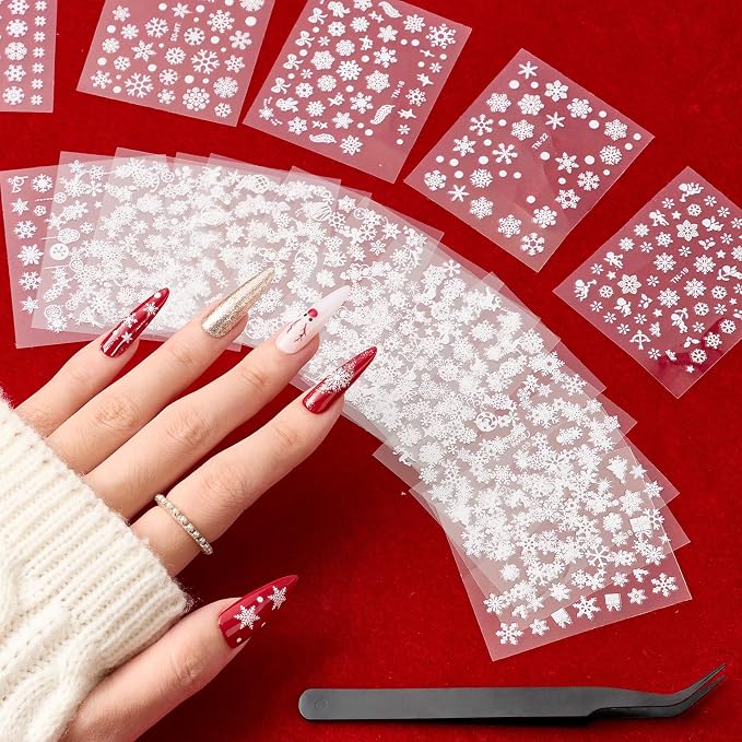 Beetles Snowflake Nail Art Stickers 30 Sheets 3D Nail Stickers White Snowmen by beetlesGelPolish