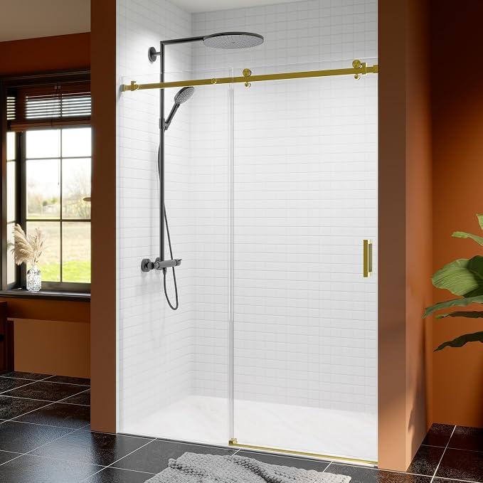 50-54 Inch Frameless Sliding Shower Door, 5/16" Clear Tempered Glass, Smooth by EZONTEQ