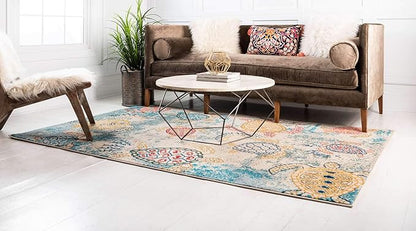 Unique Loom Positano Collection Coastal Modern Turtles Beige Area Rug (4' x 6')