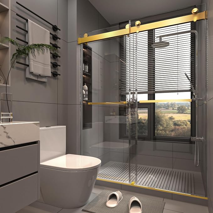 Shower Door 56–60 in W x 76 in H 3/8" Tempered Glass Double Sliding Shower Door - Image 9