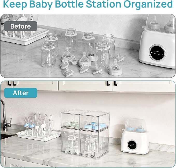 Vtopmart 4 Pack Clear Baby Bottle Organizer Set, Stackable Storage Drawers Ideal - Image 4