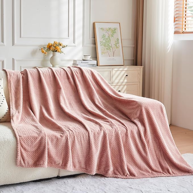 NEWCOSPLAY Super Soft Throw Blanket Dusty Pink Premium Silky Flannel Fleece Leaves Pattern Lightweight Bed Blanket All Season Use (Dusty Pink, Throw(50"x60"))