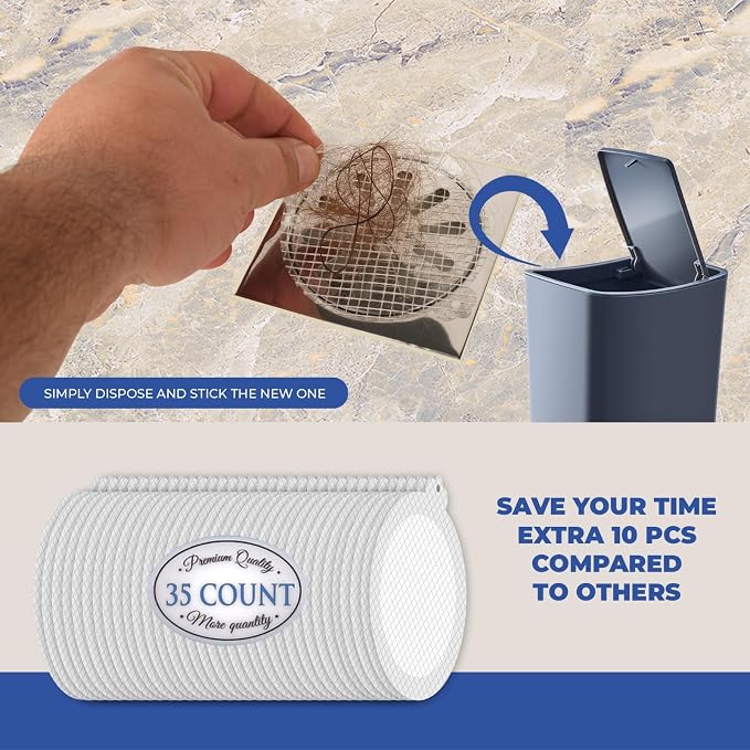 Disposable Hair Catcher Shower Drain Mesh Stickers, 35 Pack - Image 6