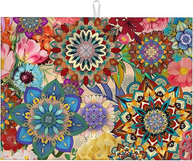 Boho Floral Dish Drying Mat for Kitchen Counter, 18 x 24 Inch Microfiber Dish by TGKBRMEA