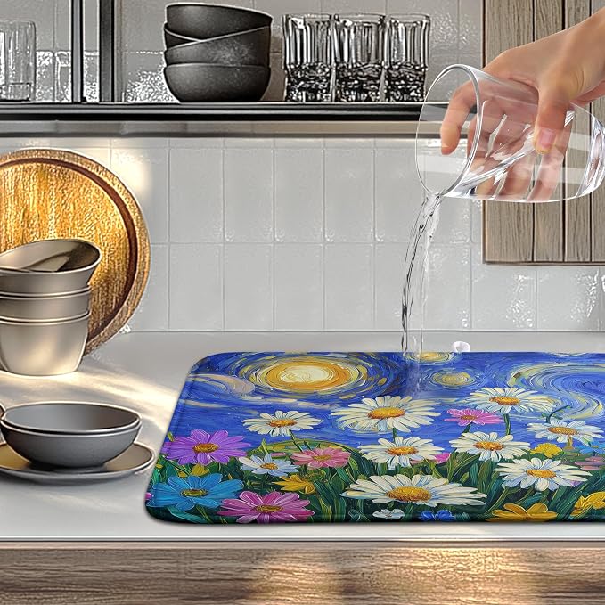 Spring Summer Daisy Floral Dish Drying Mats Spring Flowers Dish Mat Drying Matt - Image 5