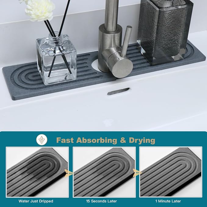 Stone Drying Mat for Kitchen Counter, Faucet Mat for Kitchen Sink, Diatomite - Image 6