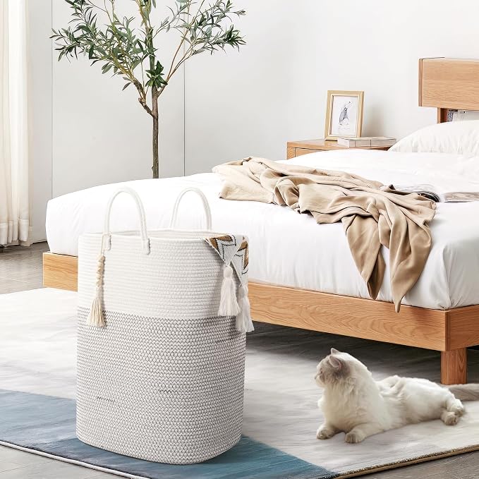 Woven Laundry Basket for Clothes, 65L Large Rectangle Laundry Hampers, Nursery - Image 4