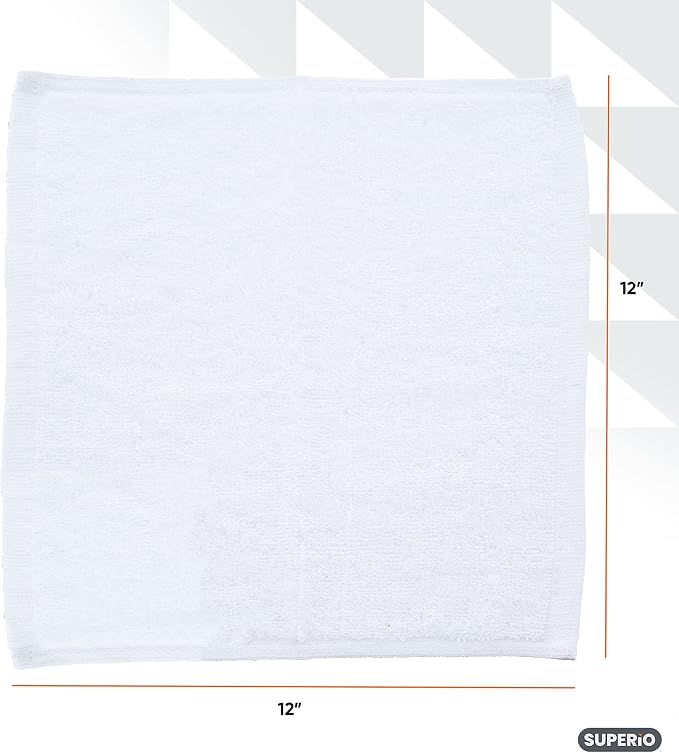 Superio White Washcloths 12 Pack Terry Cloth Rags 100% Cotton 12" Cleaning - Image 2