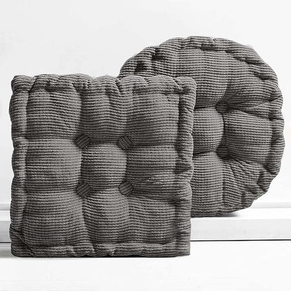 Large Square and Round Floor Pillows for Adults 2 Pack Meditation Floor Pillow Dark Grey Corduroy Floor Seat Pillows Cushion for Living Room Balcony Tatami Yoga,18x18 Inch