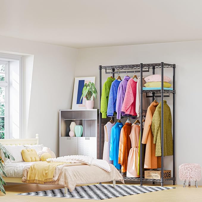 Heavy Duty Rolling Garment Rack 3 Tiers Adjustable Wire Shelving Clothes Rack - Image 5