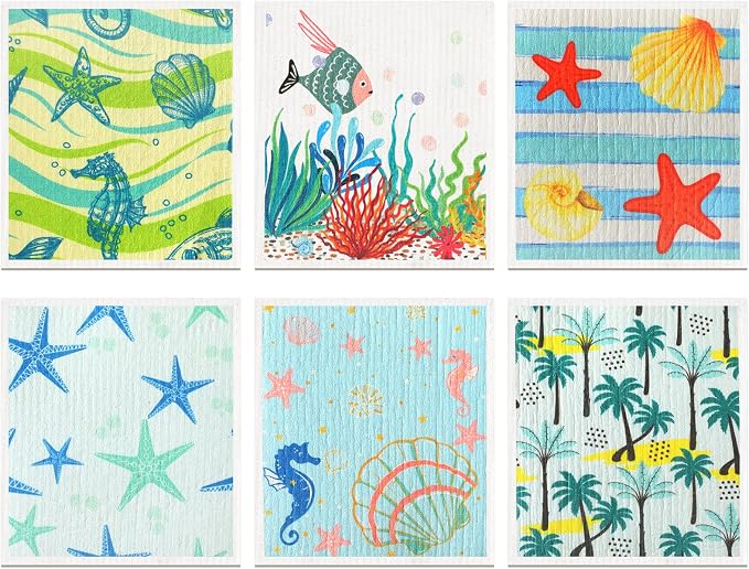 6 Pcs Swedish Kitchen Dish Towels Kitchen Cloths Reusable Sponge Cleaning by Remagr