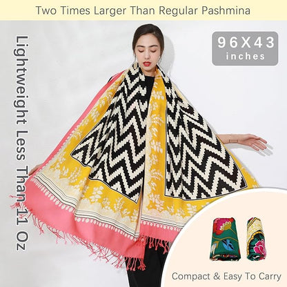 DANA XU 100% Merino Wool Extra Large Pashmina Blanket Travel Scarf Cashmere Wrap for Women Fall Winter Oversize Shawl Floral