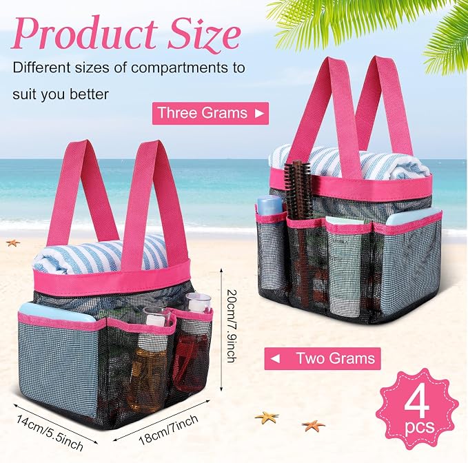 Hillban 4 Pcs Mesh Shower Caddy Portable Large Quick Dry Shower Caddy Basket - Image 2
