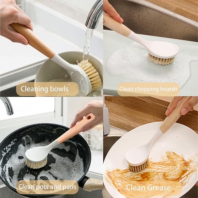 Dish Brush with Built-in Scraper, Non-Slip Durable Plastic Handle Heavy Duty - Image 5
