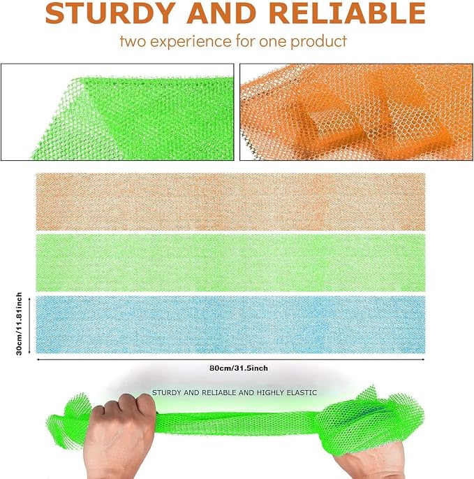 UJFQBH 3 Pieces African Bath Sponge African Net Long Net Bath Sponge - Image 3