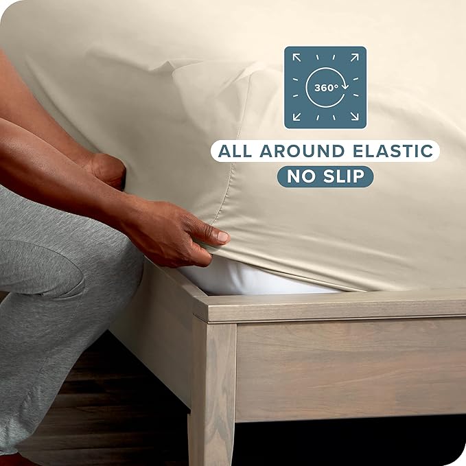 Bare Home 2-Pack Fitted Bottom Sheets Short Queen - Premium 1800 Ultra-Soft Wrinkle Resistant Microfiber - Deep Pocket (Short Queen, Sand)