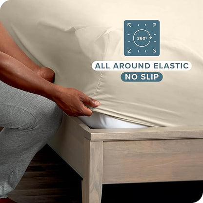 Bare Home 2-Pack Fitted Bottom Sheets Short Queen - Premium 1800 Ultra-Soft Wrinkle Resistant Microfiber - Deep Pocket (Short Queen, Sand)
