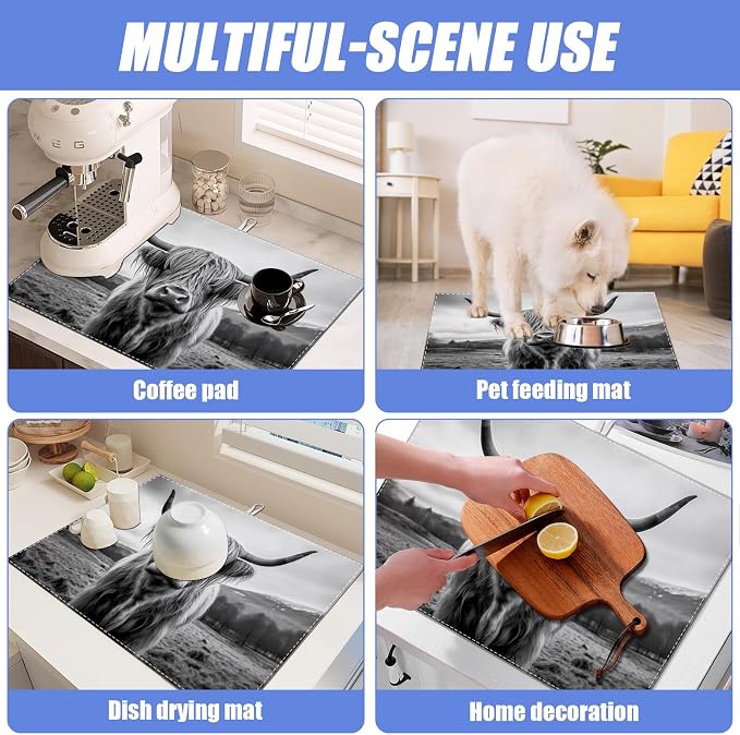 Highland Cow Dish Drying Mat for Kitchen Counter Drying Pad Absorbent - Image 7