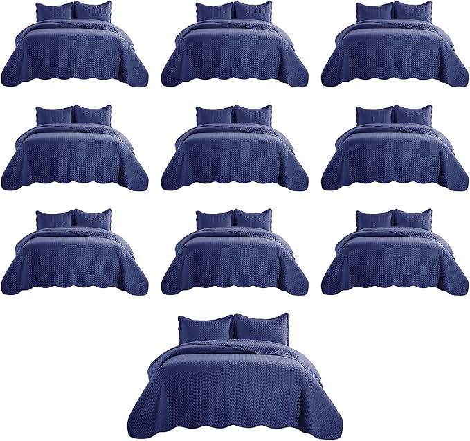 IR Imperial Rooms Twin Quilt Bedding Set (68” x 86”) - Bulk Pack of 10 Wholesale for Hotels, Guest Bedroom & Airbnbs - Lightweight Microfiber Reversible Embossed Quilts Bedspreads (Navy)