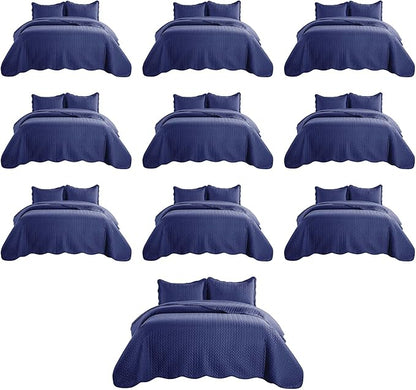 IR Imperial Rooms Twin Quilt Bedding Set (68” x 86”) - Bulk Pack of 10 Wholesale for Hotels, Guest Bedroom & Airbnbs - Lightweight Microfiber Reversible Embossed Quilts Bedspreads (Navy)