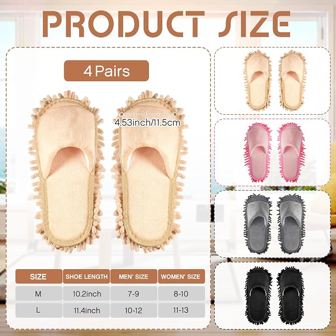 Jecery 4 Pair Washable Microfiber Mop Slippers Detachable Dusting Shoes - Image 2