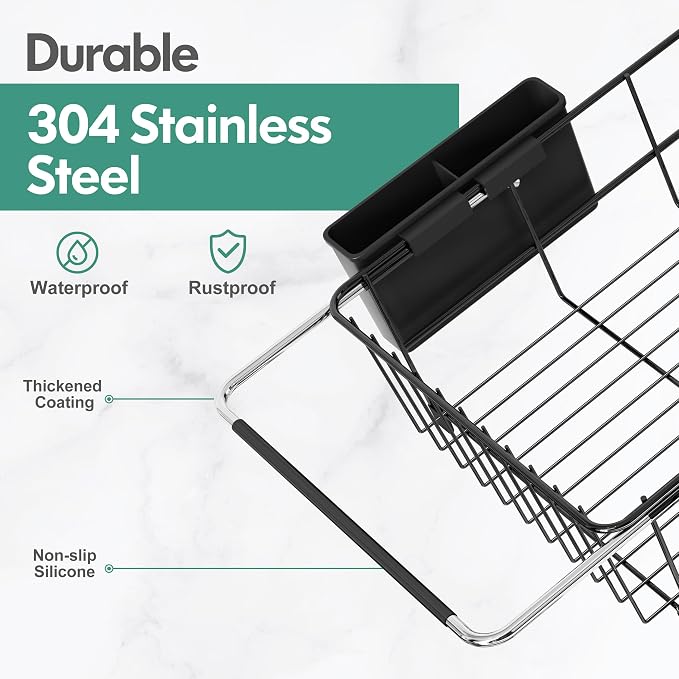 Over the Sink Expandable Dish Drainer Drying Rack In Stainless Steel - Image 5