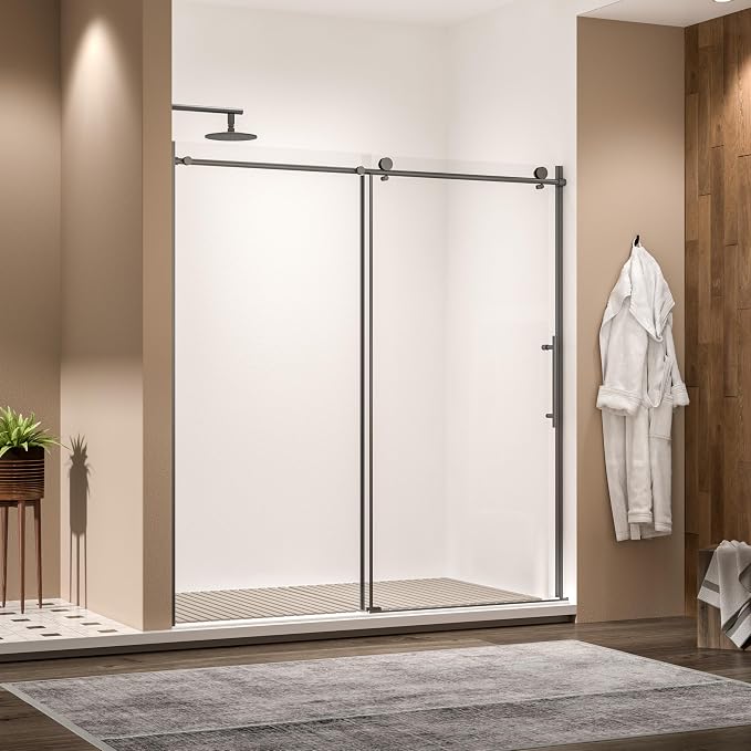 Frameless Sliding Shower Door 56-60" W x 76" H, 1/4" Tempered Glass Matte Black - Image 9