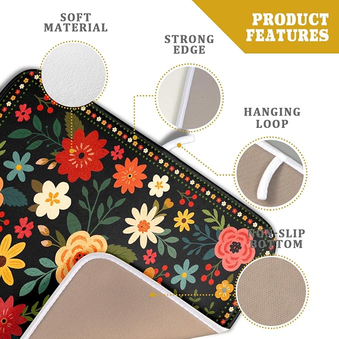 Boho Floral Dish Drying Mat 16x18 Inch Colorful Flower Dishes Dry Mats - Image 4