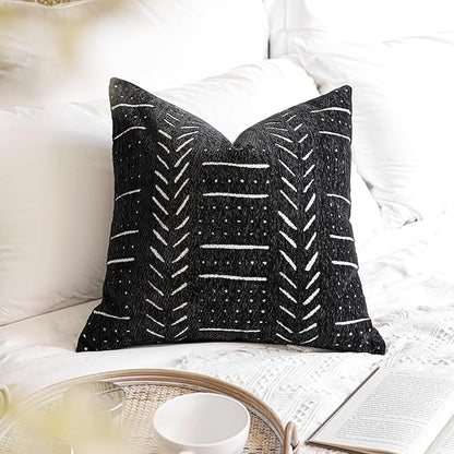 BlissBlush Black Decorative Throw Pillow Covers 22X22, Set of 2, Boho Farmhouse Cushion Cover, Cozy Soft Accent Pillowcase for Couch Sofa Bed Living Room Home Décor