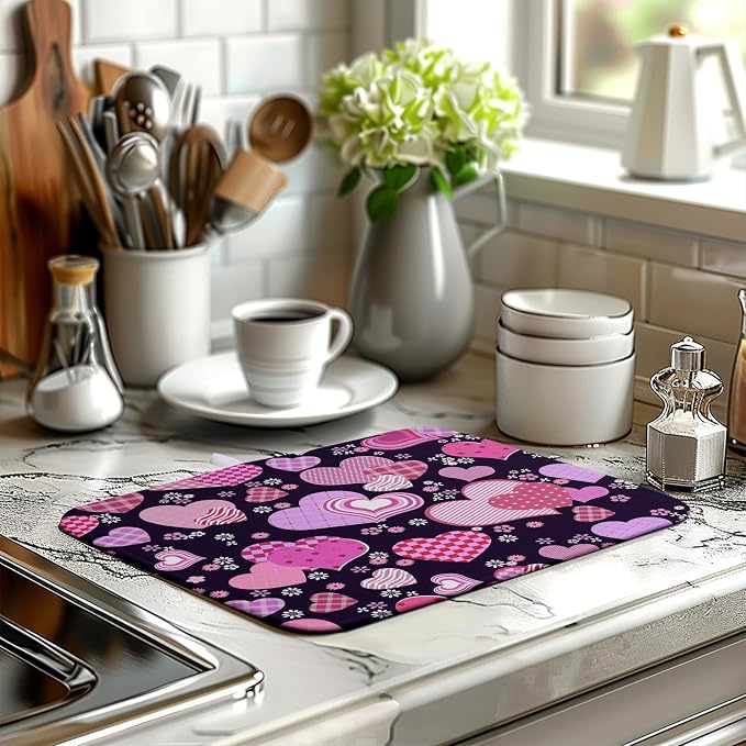 Valentine's Day Pink Love Heart Dish Drying Mat - Image 6