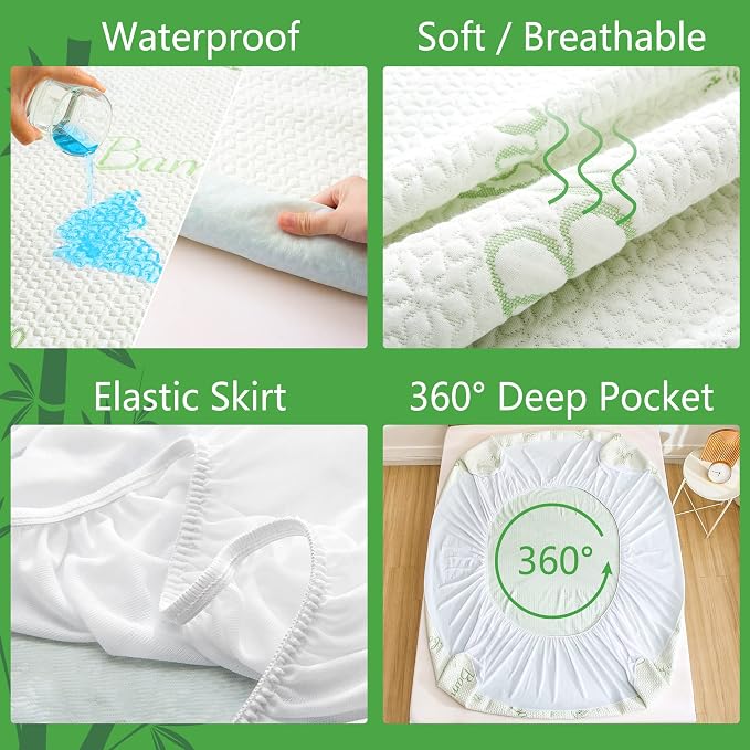 GOONIK King Mattress Protector, Breathable Bamboo Viscose Waterproof King Size - Image 3