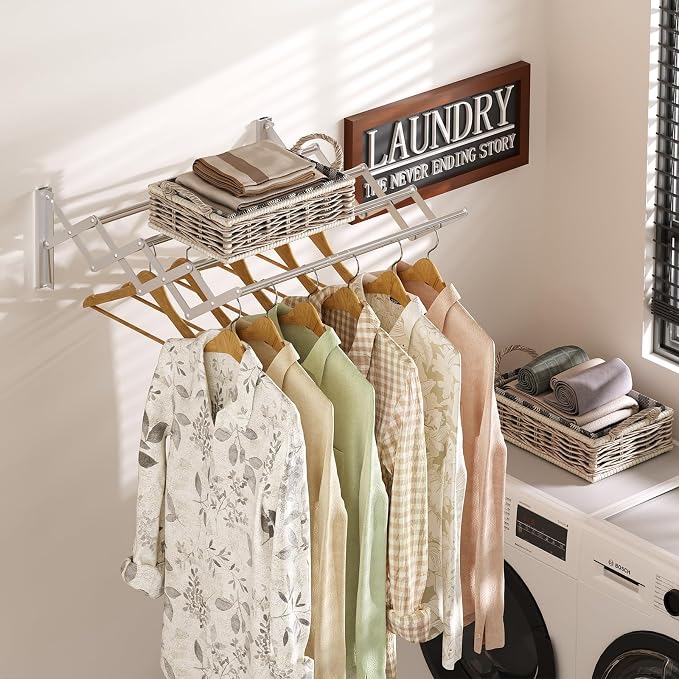 X-cosrack Wall Mounted Clothes Drying Rack, Wide Large Rustproof Retractable - Image 5