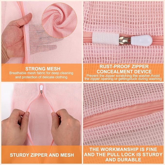 4-Piece Pink Medium Durable Organic Cotton Mesh Laundry Bags - Image 5