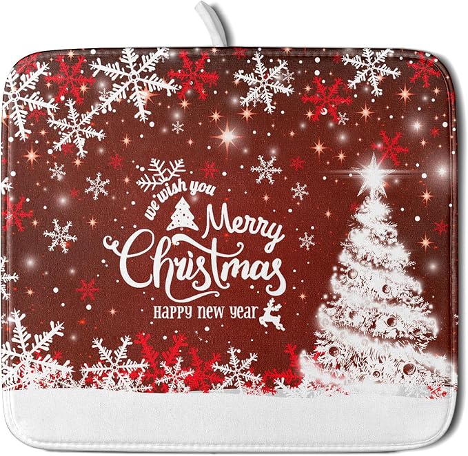 Happy New Year Red Dish Drying Mat by Sweetshow